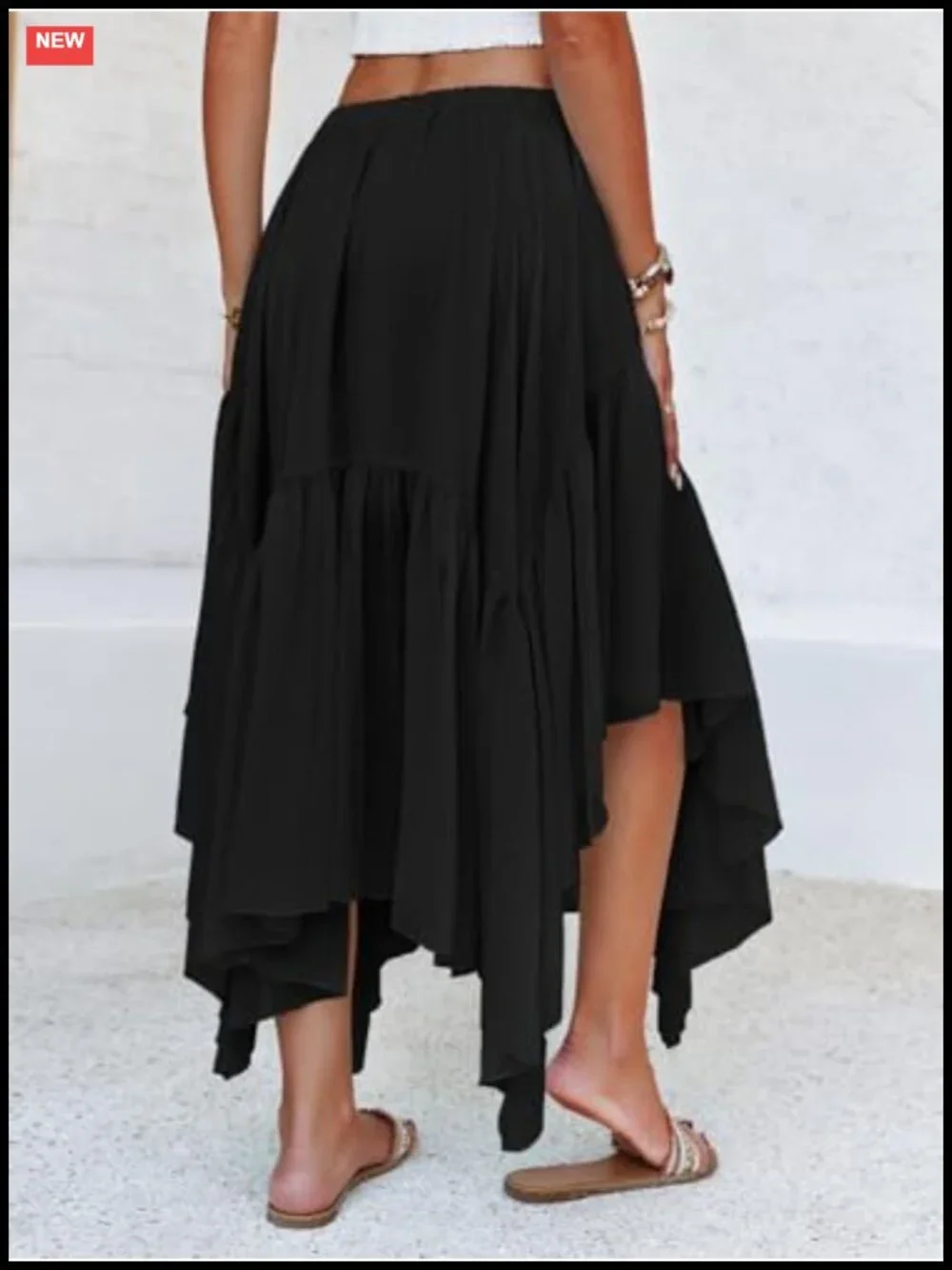 Womens Boho Maxi Skirt Asymmetric High-Low Hem Flowy Long Ruffle Skirt
